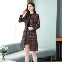 여성정장 오피스룩 투피스 여성 탑 티 오프숄더 짧은 치마 정장 여성용 울 가을 겨