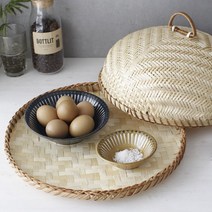 [살림일기] 대나무 원형 음식 덮개 푸드 커버 돔 트레이 채반 세트 주방 라탄 인테리어