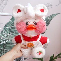 PKTOYS소녀 마음 큐티 손베개이 볼빵빵 오리 명절 메신저 선물크 리스마스 여자친구 선물 메신저, 화이트 하트 헤어 벨트 레드 티셔츠 화이트 벨트 바지, 노란 오리 30cm