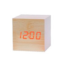 탁상시계 LED시계 우드시계 인테리어시계 소리센서 알람 무소음시계 벽시계, 정사각(연브라운)