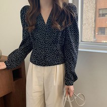 [랜덤플레이] 어깨 퍼프 허리보정 숏 플라워 블라우스