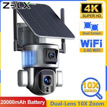 화상회의 줌카메라 방송용캠 4K 8MP 옥외 듀얼 렌즈 태양광 10X 광학 무선 WiFi 감시 범광등 PIR 인체 감지 클라우드 보안 호환용, 11.Camera 10X Zoom 64G