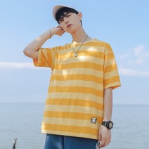 커플스트라이프티셔츠 남자 순면 코튼 얇은 반팔 트렌드 남성의류 여름옷 상의 2408308044
