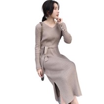 베러대걸 V라인 골지 허리끈 니트원피스