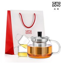 사마 스텐필터 내열유리티포트 선물세트 (티팟+찻잔+레드쇼핑백), S048 470ml+찻잔2P(정품쇼핑백)