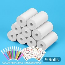 스티커사진기 즉석 인생 포토 네컷 카메라 프린터 출력기 어린이용 인쇄 어린이용 인쇄 열전사 인쇄 소녀 장난감 비디오 디지털 사진 소년 생일 선물, 9 종이 스티커 펜