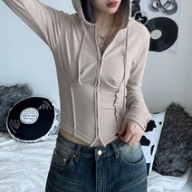 심 더블 집업 크롭 후드 캐주얼 기본 스트리트 가디건 얇은 코트 대 여성 슬림 맨투맨