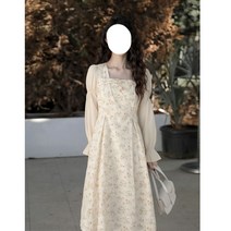 DFMEI 봄여름 간절기 이른 봄 새로운 꽃 드레스 여성 봄과 가을 틈새 디자인 프랑스어 레트로 스퀘어 칼라 레이스 긴 드레스