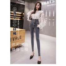 연청바지코디 슬림핏 키커 보이는 작은 신 봄 타입 여성 9부 스키니핏 스판 스키니진 2061656153