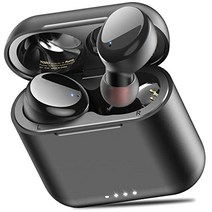 TOZO T6 True Wireless Earbuds Bluetooth 헤드폰 터치 컨트롤(무선 충전 케이스 포함) IPX8 방수 스테레오 이어폰 인이어 내장 마이크 헤드셋 스포츠 블랙용 프리미엄 딥 베이스, Black, Small