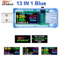 전압 전류 접지 테스트기 usb tester 13 in 1 dc digital volt, 1x블루 u96