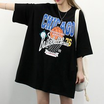 [퀸비샵] 시카고볼 롱 박스티 // 빅사이즈 루즈핏 반팔티 티셔츠 오버핏 박스티 임부복 오버사이즈