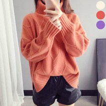 공블리 여성용 벌집 패턴 짜임 니트 목폴라 CST1613