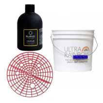 울트라레인보우 350 워시버킷+5홀그릿가드(빨)+블루믹스 카샴푸 / 세차버킷 세트