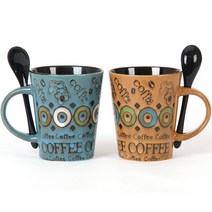 웹셀 까페 앤 라떼 스푼머그세트/ 커플머그컵/ 카페머그/ 선물용박스/ 머그컵선물/ 기프트선물/ 행사용/ 답례품/ 판촉물/ 학교/단체선물 /돌답례품 /다량상담가능, 까페 블루+브라운, 1세트