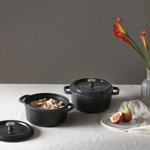 PN풍년 무쇠주물냄비 브리에 몽꽁떼캐서롤 18cm+실리콘손잡이 증정, 01. 매트블랙