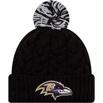 New Era 여성용 NFL 공식 코지 케이블 니트 커프 폼 비니 모자 애리조나 카디널스 레드, One Size, Baltimore Ravens Black