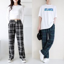 코디제이 여자 바지 W데일리체크와이드 데일리룩 와이드팬츠 원마일웨어 통바지 체크패턴