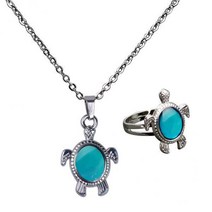 GHSHOP 4xMagic Mood Stone 색상 변경 거북이 목걸이 반지 보석 세트