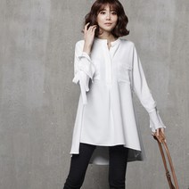 하루메이비 M316 투포켓 리본 포인트 러플소매 롱 블라우스