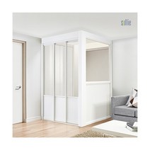 [솔리에] [비밀가격] ㄱ자 3연동 파티션형 슬림도어 중문(고시형/1200~1500mm), 색상:그레이 / 유리:투명샤틴