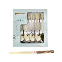 키친아트 국내산 황금 복돼지 티타늄 스텐 수저세트 행운과 부를 부르는 황금돼지 디자인, 황금 복돼지 컬러박스 5인세트(+튀김젓가락)