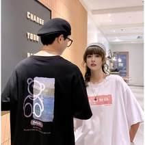 패스타임 남녀공용 여름 라운드 레터링 반팔티 캐릭터 곰돌이 루즈핏 면100% 오버핏 커플 반팔 티셔츠