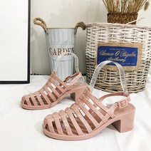 여성젤리슈즈 여성용 젤리 샌들 여름 할로우 아웃 슈즈 여성 버클 미드 힐 신발 외부 비치 슬라이드 상품