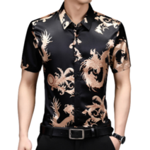 조폭셔츠 건달 실크 용무늬 반팔 셔츠 남방 남자 의상 드레곤 블라우스