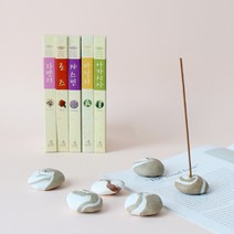 [모리앤] 천연향료로 만든 플라워 인센스 5가지향+수공예 마블도자기홀더세트 5가지향, 아카시아