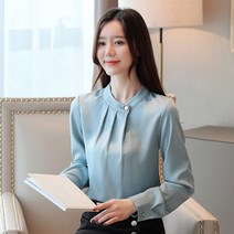 NEW 봄 커리어 셔츠녀 디자인 스몰 펀칭 탑 부드럽다 시폰 긴팔 상의