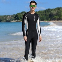 웻수트 웨이크보드복 바다수영 서핑 프리다이빙 해루질 슈트 긴 소매 래쉬 가드 남성 프론트 지퍼 원피스 잠수복 스노클링 비치웨어 바디 슈트, 검은색, 5xl(체중 90-115kg)