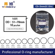 고무오링 패킹 실리콘 오링 고무링 10 개/몫 블랙 NBR 씰링 O-링 CS3mm 두께 OD51/54/55/56/57/58/60/65/68, 03 OD55xID49xCS3mm_01 3mm