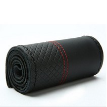 DIY 37/38CM 탑 레이어 소가죽 스티어링 휠 커버 바늘과 실로 수제 인테리어 악세사리, 03 Red