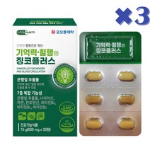 기억력 혈행 건강 개선 은행잎 추출물 징코, 3통, 90정
