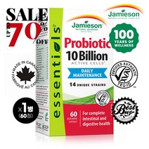 캐나다 국민 브랜드 자미에슨 100억 유산균 프로바이오틱스 60정 식물성 베지 캡슐 5+1 Jamieson Probiotic 10 Billion, 100억 x 60 식물성 캡슐 - 1병
