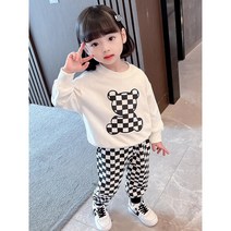 레드호호 봄가을 남녀공용 곰돌이맨투맨 바둑판무늬바지 남아여아상하복