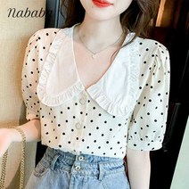 나바바 NB867 여성 로맨틱 도트 카라 반팔 블라우스