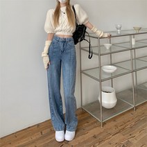 핫걸 하이 스트레이트 데님 팬츠 여 빈티지 키 작은 와이드 슬렉스