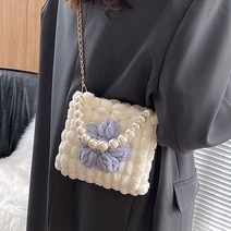 뜨개백 백 가방 퍼프 플라워 공 수제 짠 짜여진 양모 diy 재료 여자 친구 손으로 선물 기프트