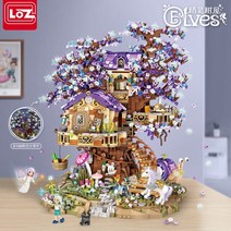 어려운레고 LOZ 미니 엘프 트리 하우스 시티 스트리트 뷰 빌딩 블록 3991 피스 벚꽃 모델 DIY 빛나는 벽돌 크리스마스 선물용
