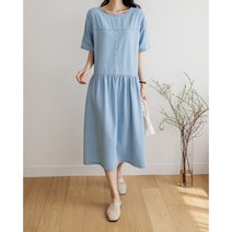 연청 데님 77 빅 사이즈 미시 등원룩 루즈핏 반팔 플리츠 롱 원피스