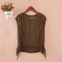코바늘 조끼 뜨개 여름 그물 펀칭 니트 봄가을 나시 자수 뷔스티에 민소매