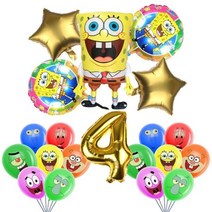 스폰지 밥 생일 파티 장식 풍선 일회용 식기 3D 스폰지 밥 호일 풍선 파티 용품 접시 냅킨, 4th Group - 34pcs_As shown