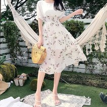 분위기있는 투피스느낌 바캉스룩 플레어 쉬폰원피스 @999ea