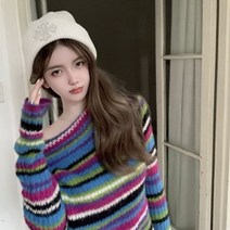 신애라니트 구름 여자 여성 지수 무지개 스웨터 니트 가을 겨울 오프숄더 빅사이즈 크리스마스 데이트 룩