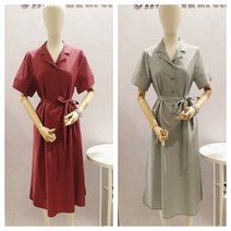 올리비아로렌 가볍고 단정한 카라 반팔 벨티드 홑겹 롱 원피스 nc청주점 vocoaxm5281