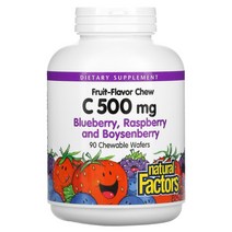Natural Factors 과일 맛 츄 비타민c 아스코르브산 블루베리 라즈베리 보이젠베리 500mg 츄어블 웨이퍼 90개 (용량확인필수), 90 개 Natural Factors