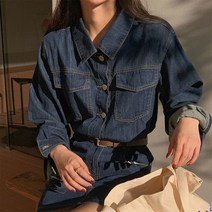 오슈 여성 클래식 디자인 멋스러운 데님 자켓 미니원피스