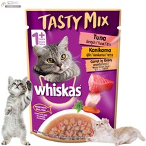 위스카스 파우치 고양이 주식 습식사료 참치 고등어 연어 닭고기 낱개 13종, 1개, 참치+게맛살당근 (70g)